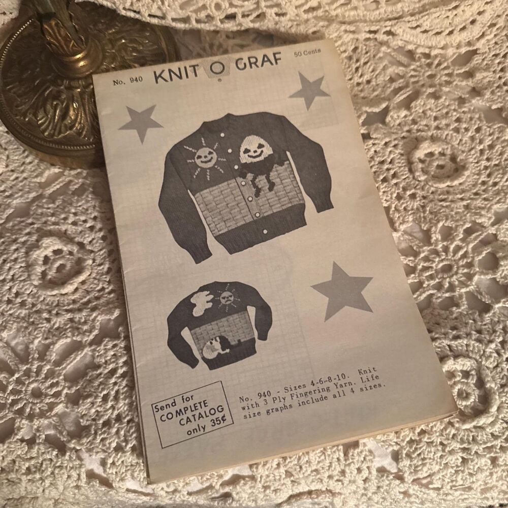 1950s 1951 Humpty Dumpty Sweater Knitting Pattern – Vintage Knit O Graf No 940